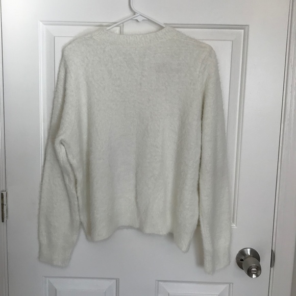 Christmas Tree Fuzzy Sequin Holiday Sweater Size L/XL White Pink Gold - Picture 2 of 3